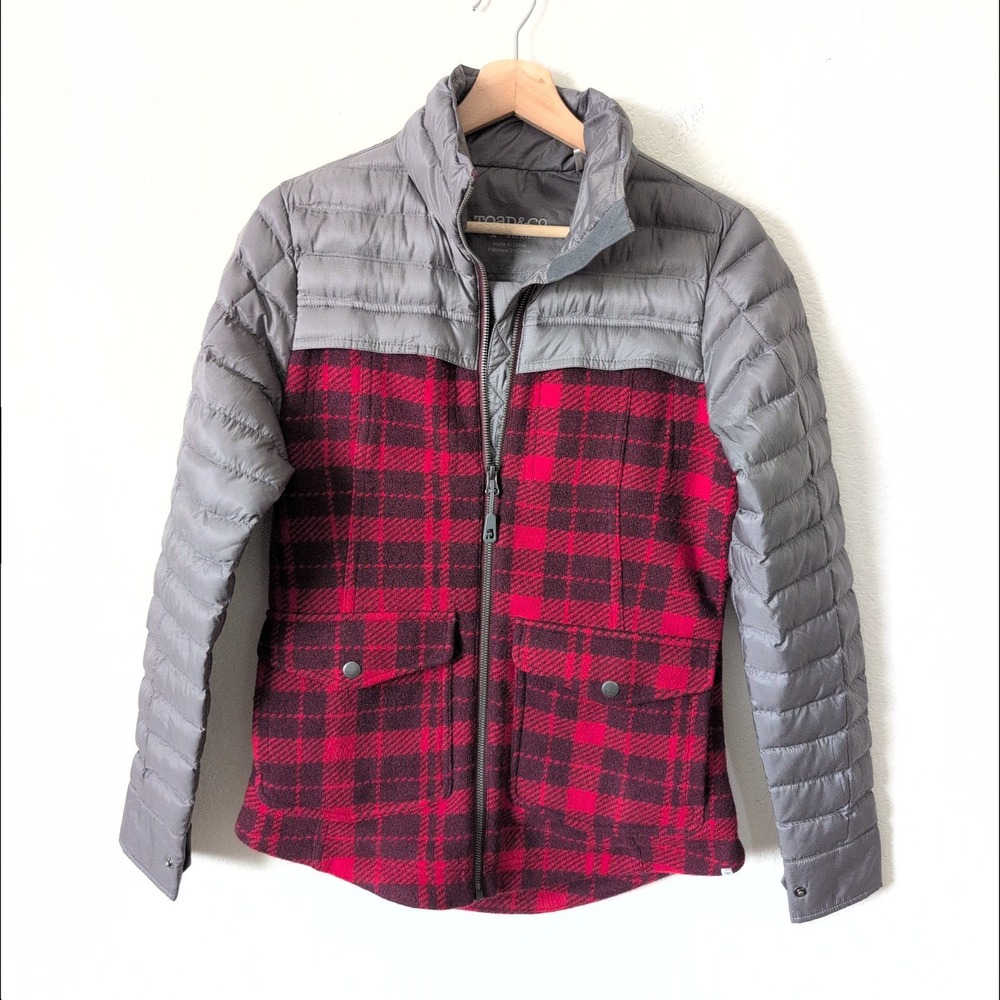 Toad&Co Womens Breckinridge Parka Jacket Grey‎ Red Plaid Quilted XS Outdoor Gorp